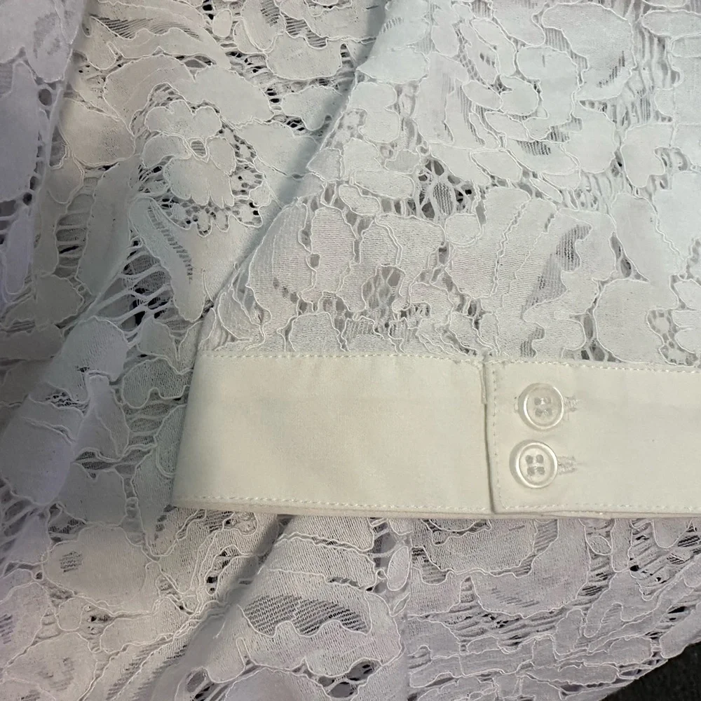 Tyler Boe White Sheer Floral Lace Popover Splitneck Tunic/BathingSuit Cover Med. - Picture 6 of 9